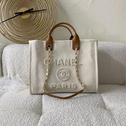 Chanel Pearl Deauville Tote Bag in Beige