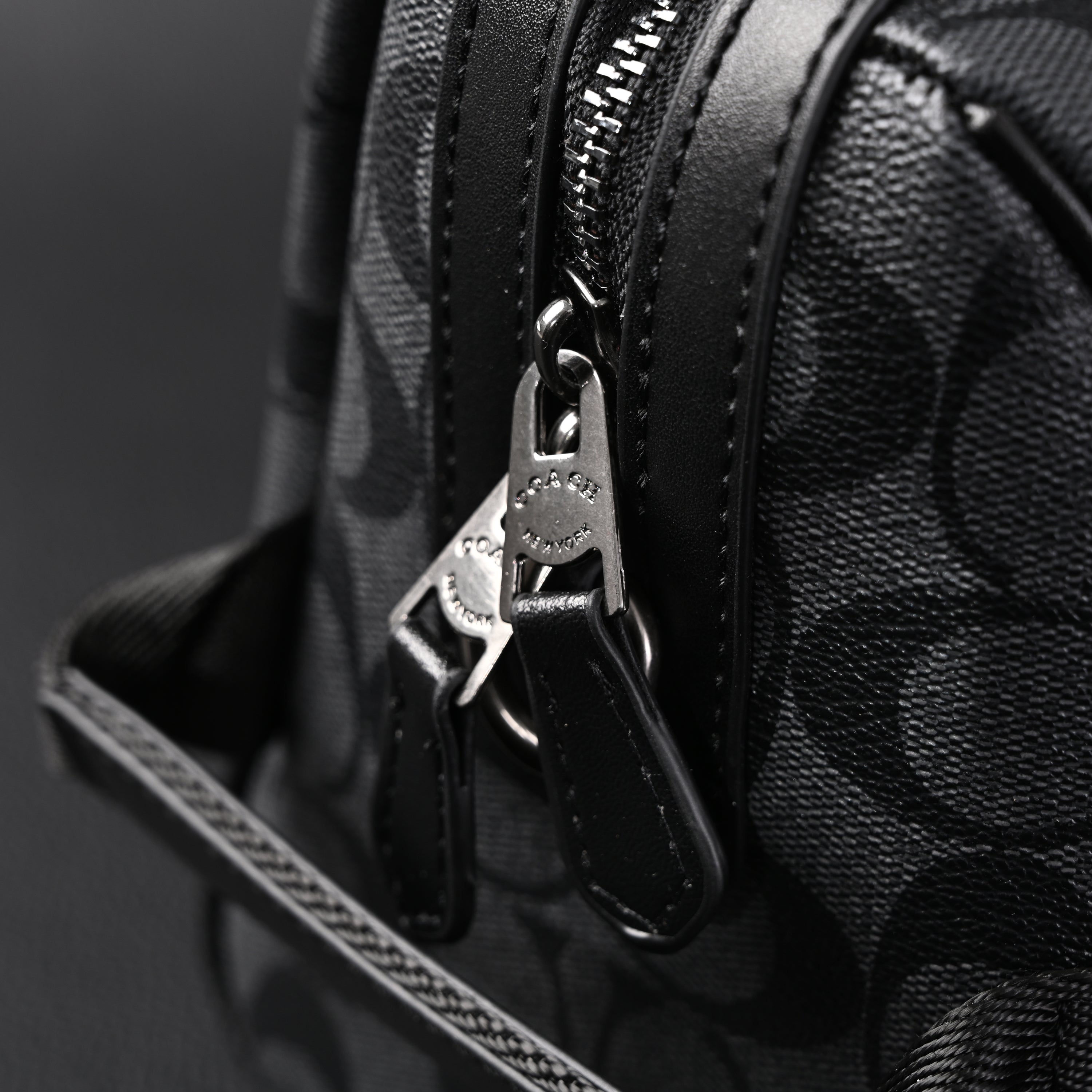 Coach Signature Duffel Bag – Black Monogram Canvas with Leather Trim